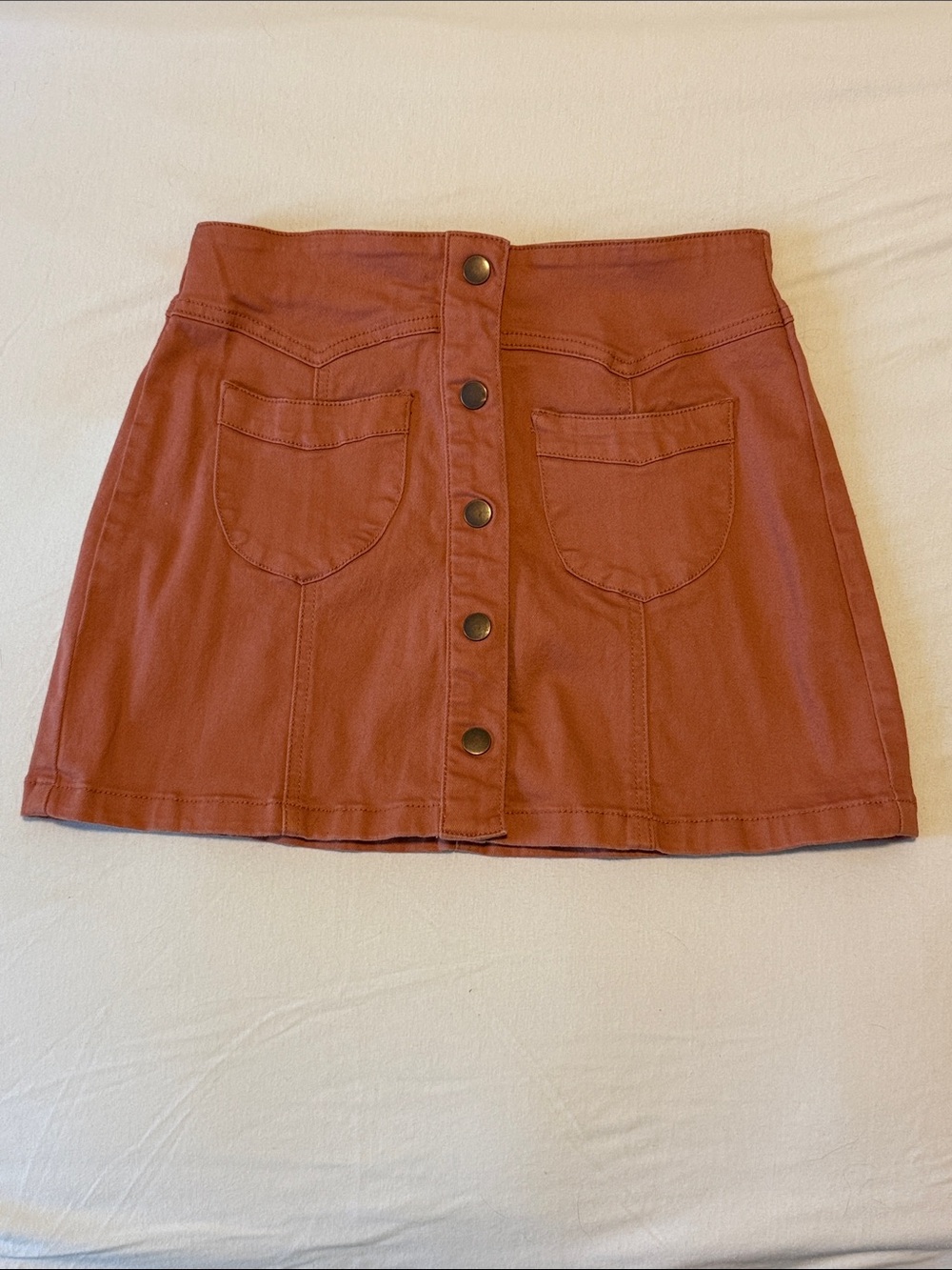 Rust Button-Front Mini Skirt